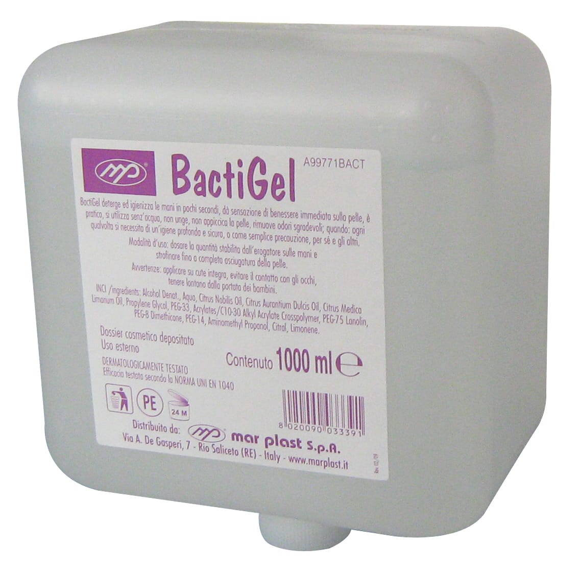 Ricarica cartuccia sapone gel antibatterico mani Bactigel 1 lt (x9)