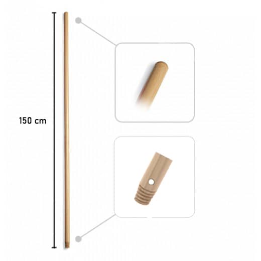 Manico scopa in legno con attacco universale e gancio per pulizie