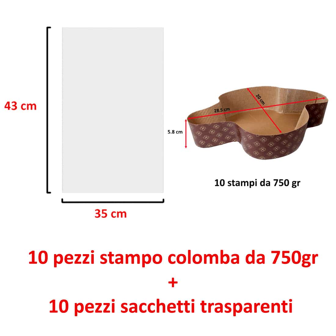 Stampo per colomba da 750 gr e 1 kg con buste trasparenti: Kit completo per la preparazione della colomba pasquale - immagine 7