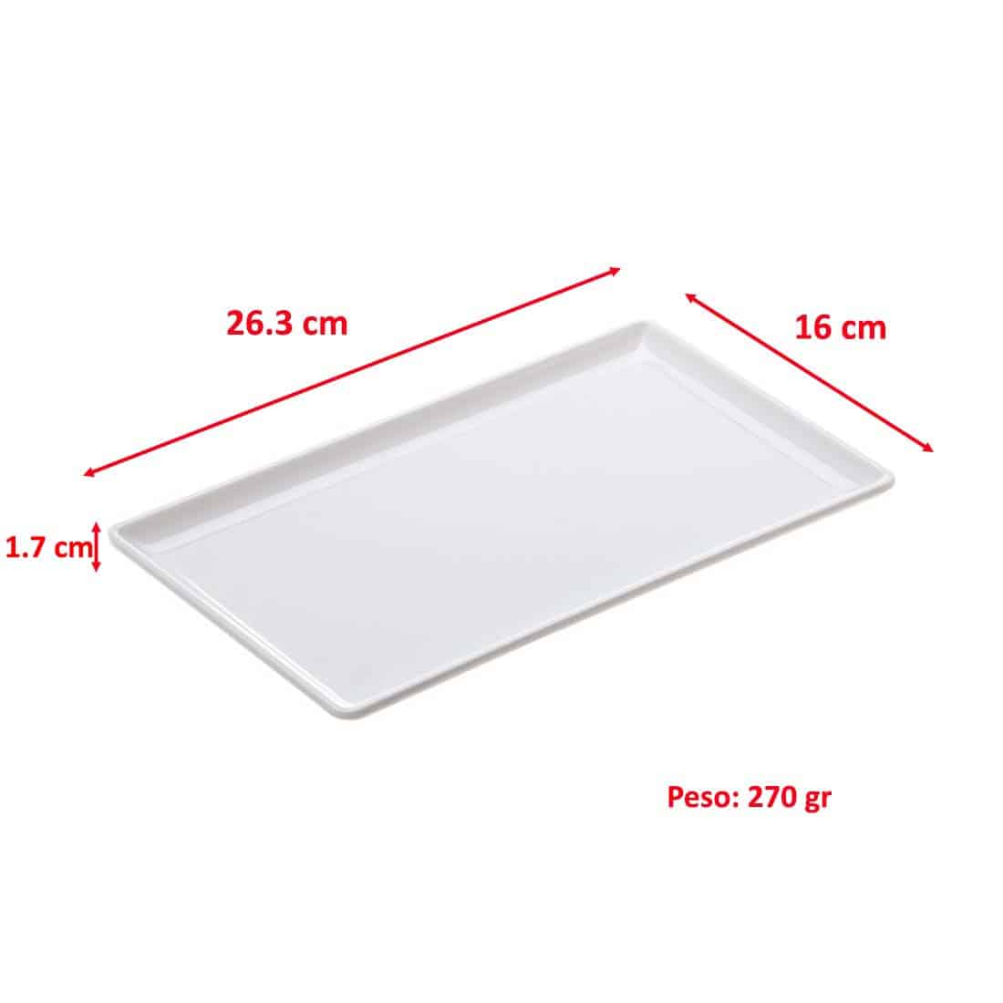 Vassoio rettangolare in melamina con bordi, vassoio bianco senza manici varie misure, vassoio da portata per ristoranti e bar - immagine 2