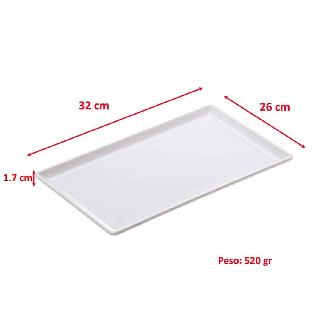 Vassoio rettangolare in melamina con bordi, vassoio bianco senza manici varie misure, vassoio da portata per ristoranti e bar - immagine 3