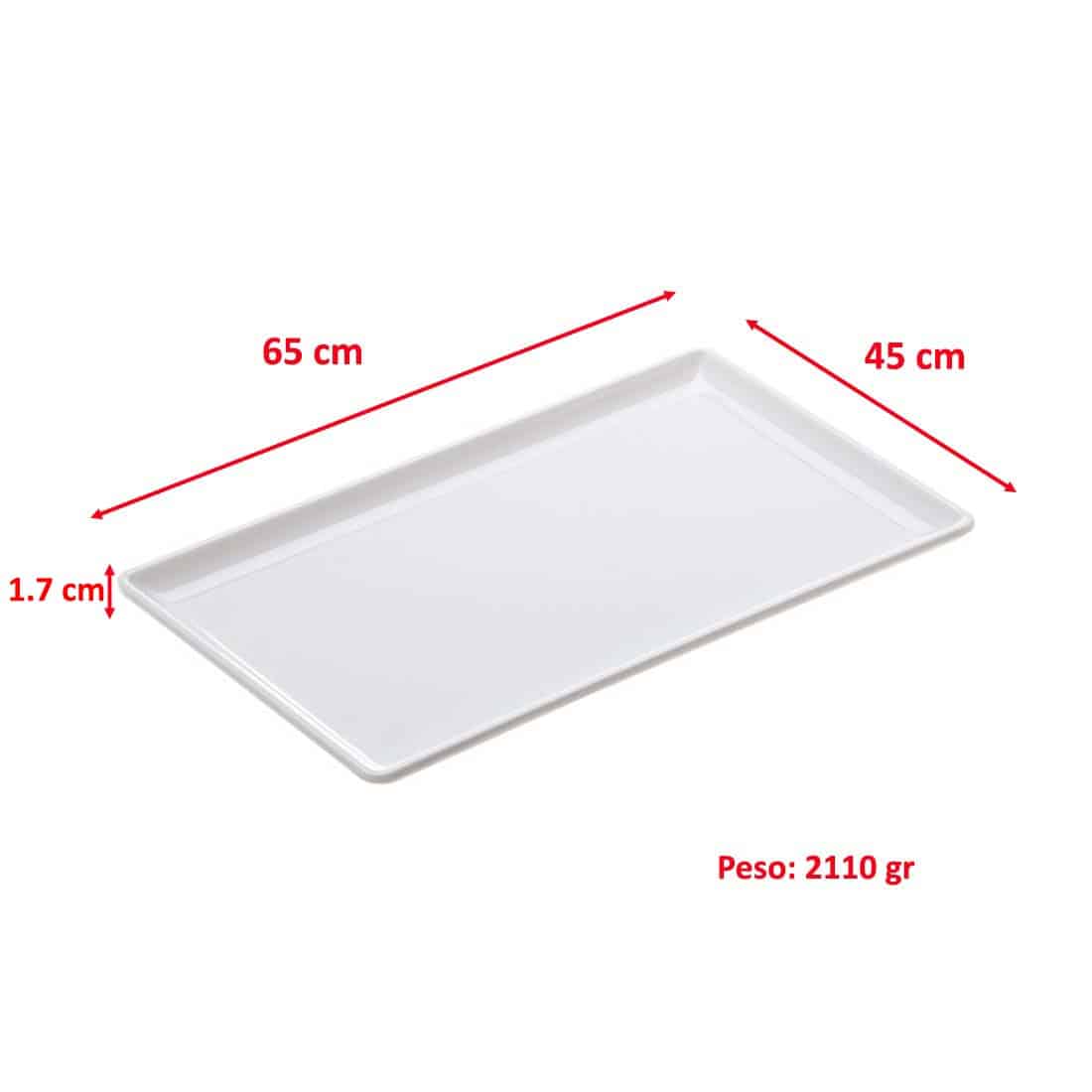 Vassoio rettangolare in melamina con bordi, vassoio bianco senza manici varie misure, vassoio da portata per ristoranti e bar - immagine 5