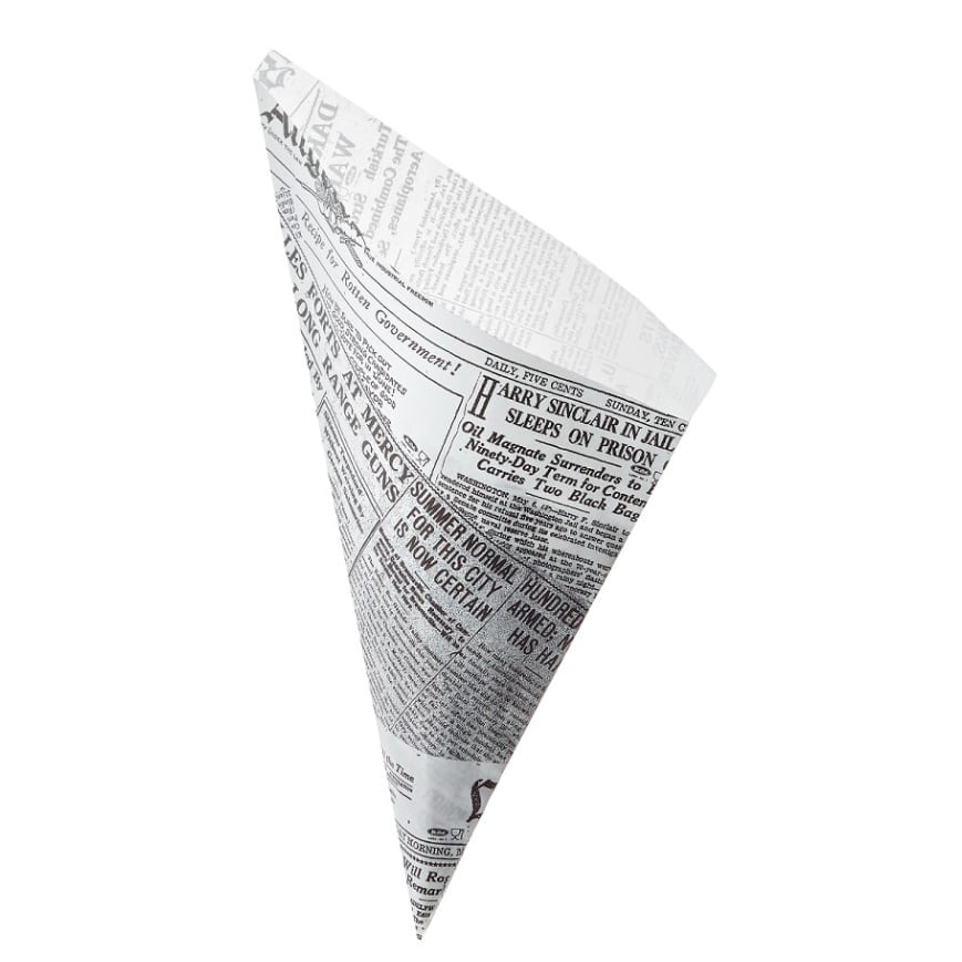 Coni per fritti in carta antigrasso 70 gr | Cono patatine fritte 17×24 cm | Coni finger food con motivo Giornale – Confezione da 250 pezzi - immagine 2