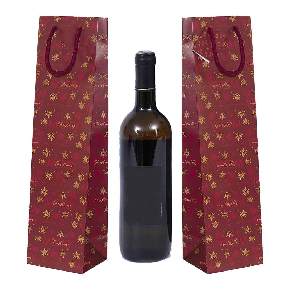 Sacchetti portabottiglie con manici in cotone bordeaux 10+9×39 cm – Idea regalo Natale – 10pz - immagine 4