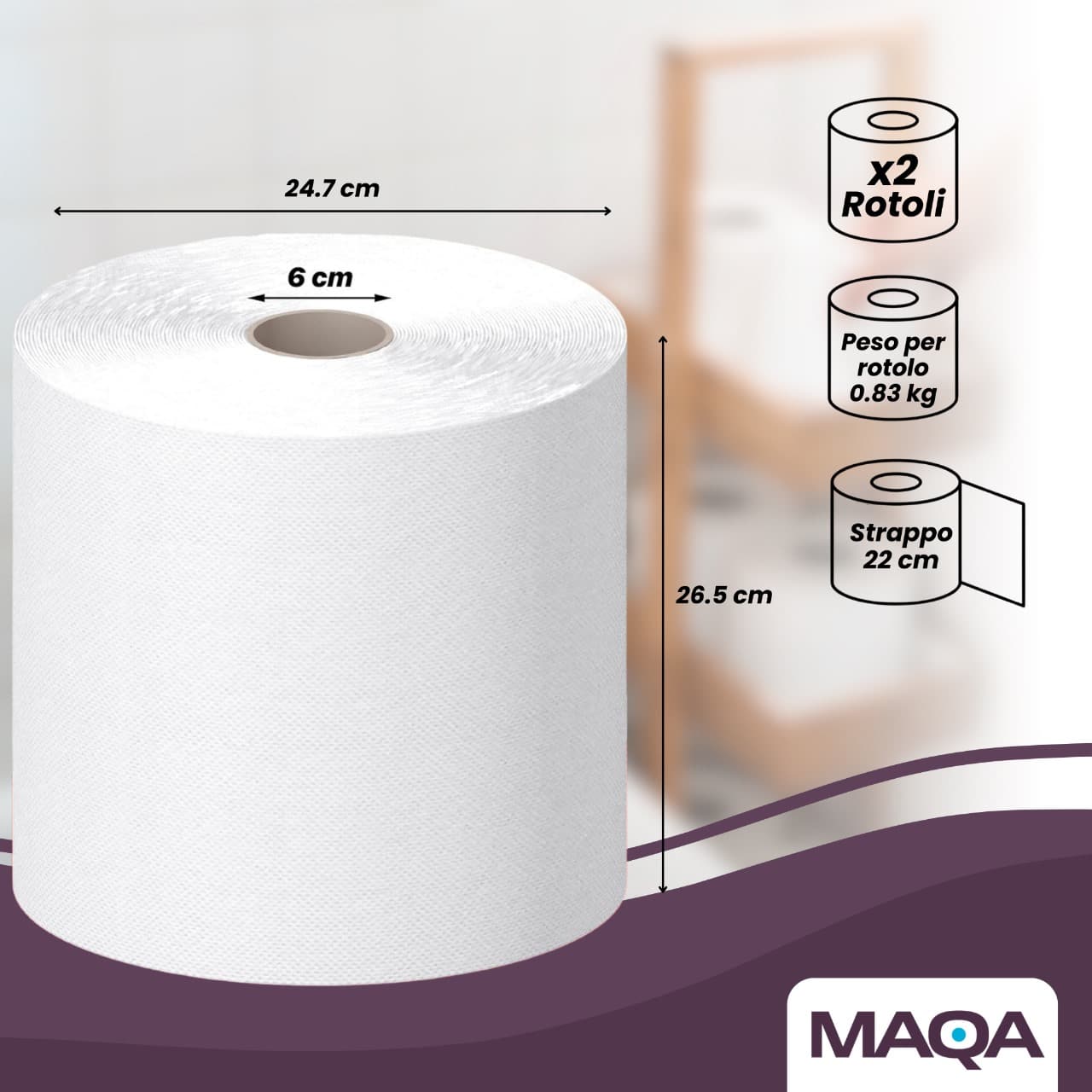 Rotoloni carta asciugatutto industriali in pura cellulosa 2 veli | Confezione da 2 bobine (668 strappi) - immagine 6