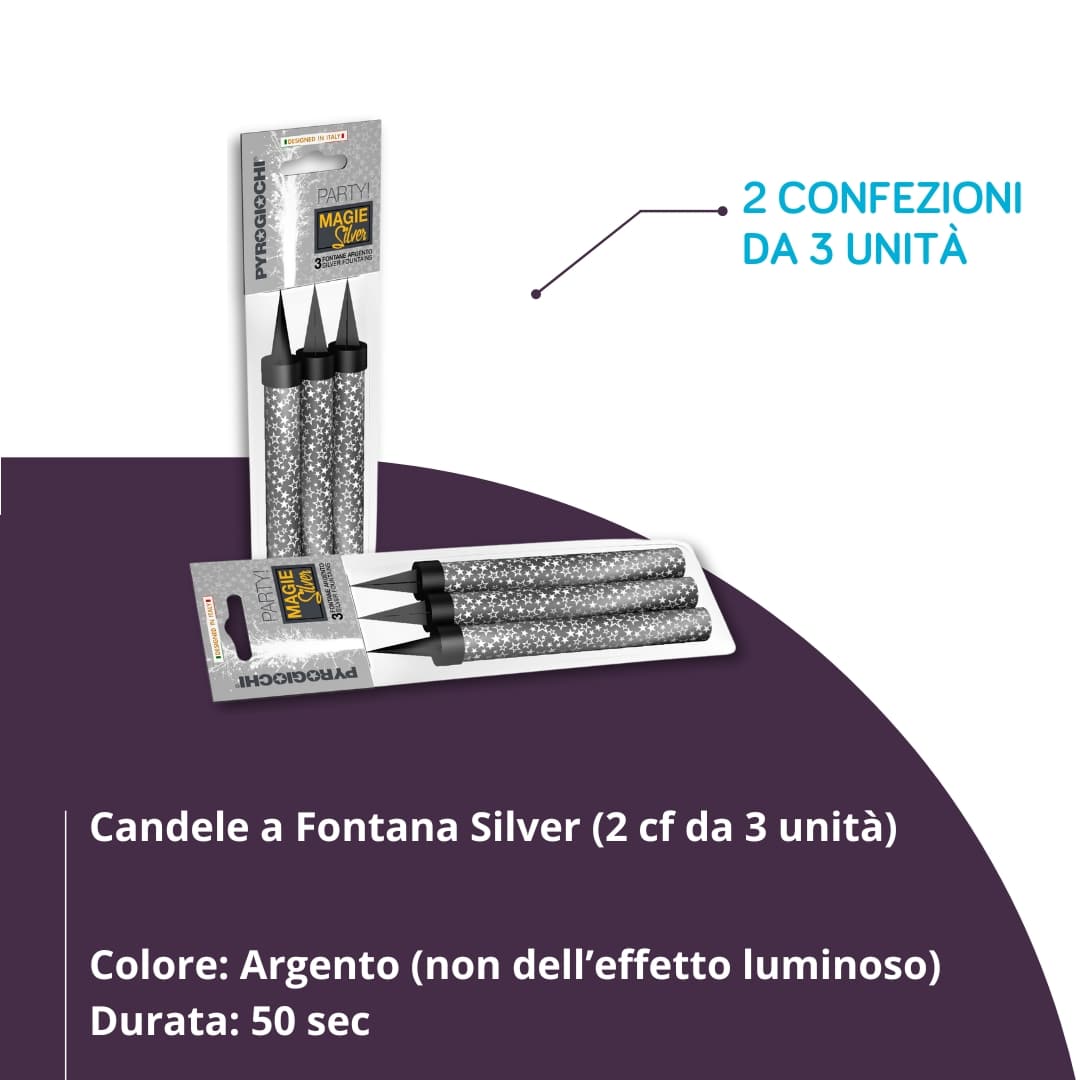 Candele a Fontana Silver | 2 Confezioni da 3 candele - immagine 2