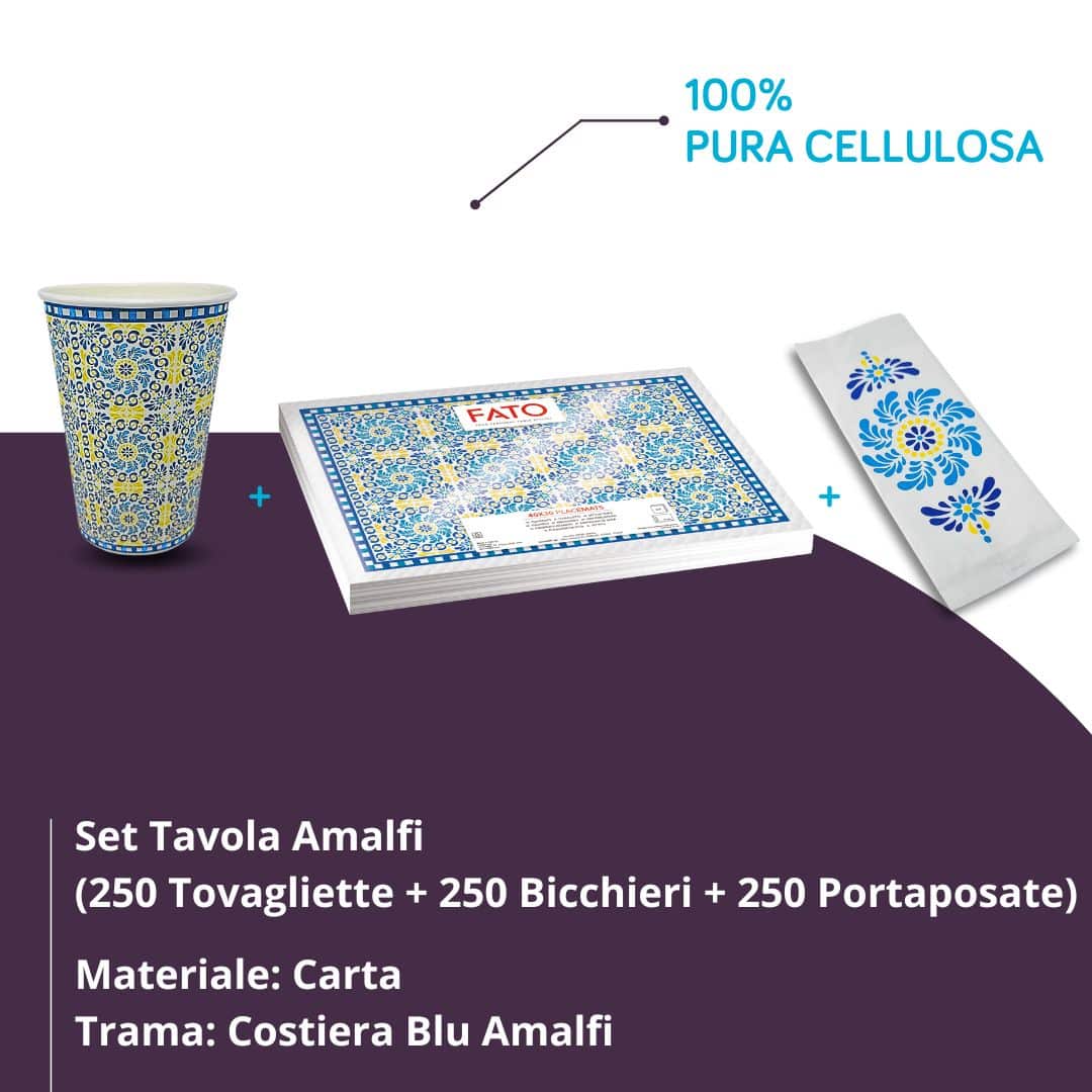 Set da Tavola Amalfi Monouso (Tovagliette + Portaposate + Bicchieri) | 750 pezzi - immagine 2