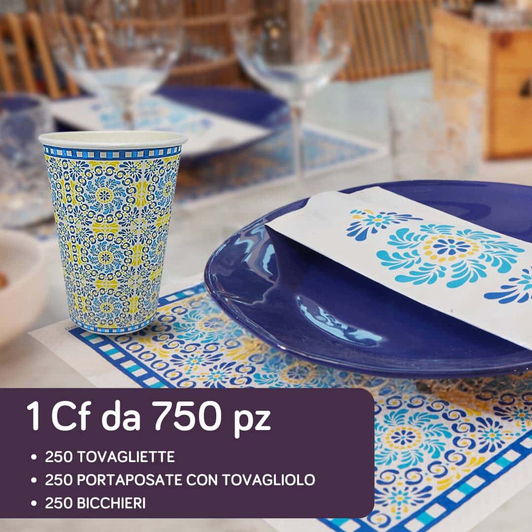 Set da Tavola Amalfi Monouso (Tovagliette + Portaposate + Bicchieri) | 750 pezzi - immagine 6