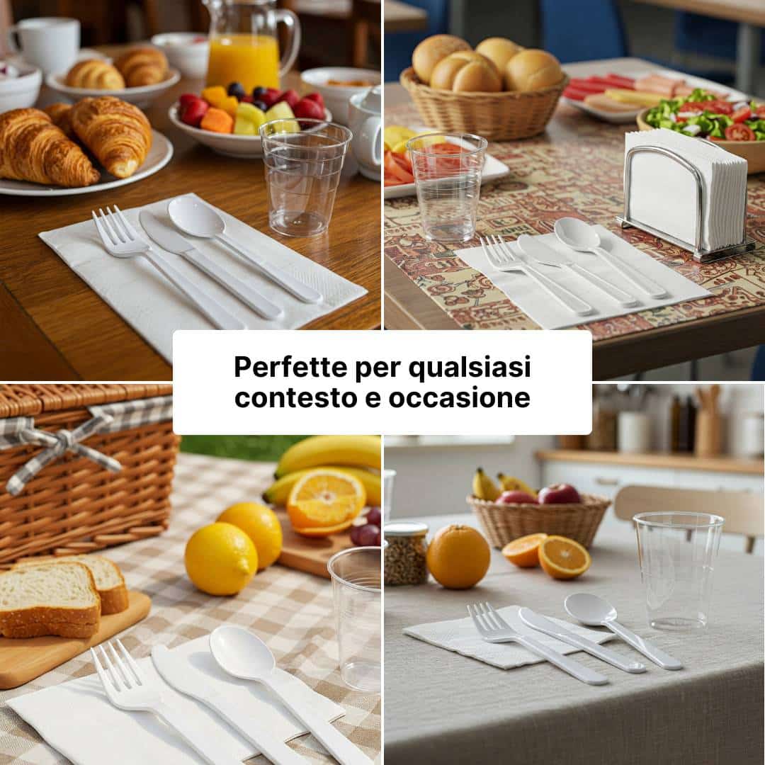 MAQA Cucchiaio in Plastica Riutilizzabile imbustato singolarmente con Tovagliolo – 1 Confezione da 100 pz. - immagine 7