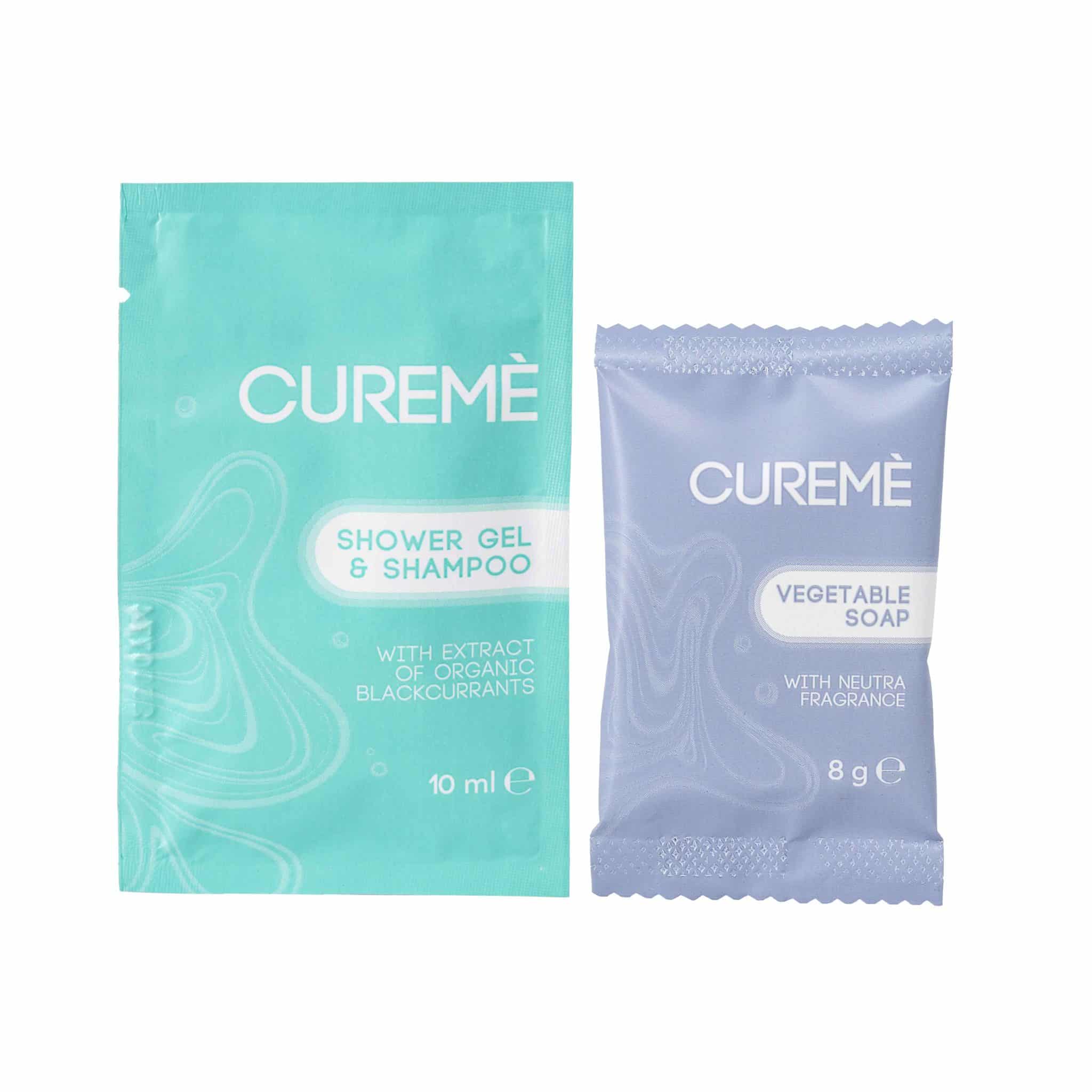 Kit Cortesia 200pz Bustina Shampoo doccia 10ml + 200pz Saponetta CUREMÈ (400 pezzi totali)