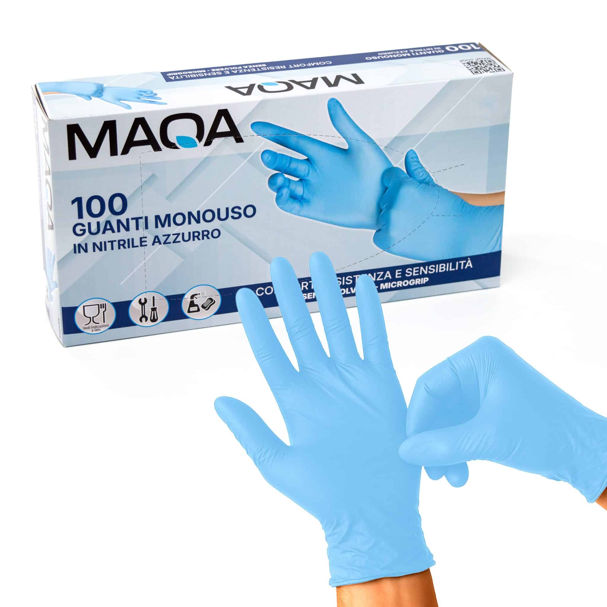 Guanti MAQA in nitrile colore Azzurro confezioni da 100pz