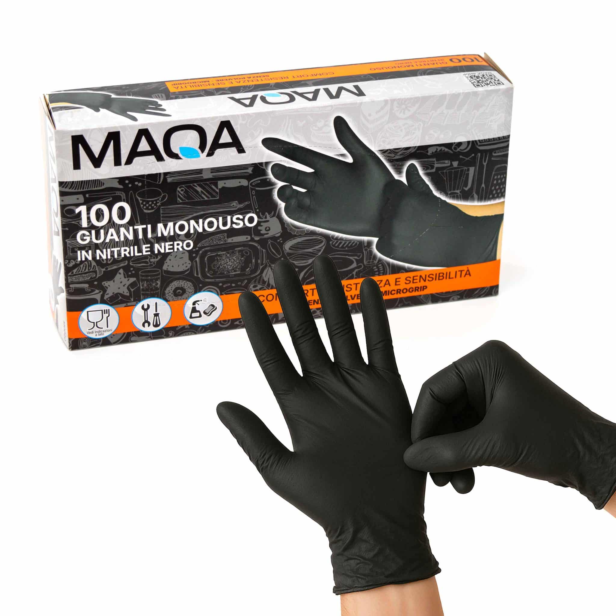 Guanti MAQA in nitrile colore Nero confezioni da 100pz